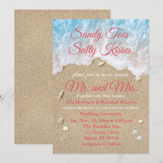 Coral Beach Waves Huwelijksuitnodiging Kaart (Voorkant / Achterkant)