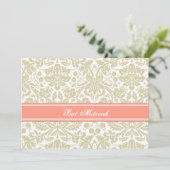 Coral Beige Damask Bat Mitzvah Invitaties Kaart (Staand voorkant)
