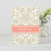 Coral Beige Damask Christening Uitnodiging (Staand voorkant)
