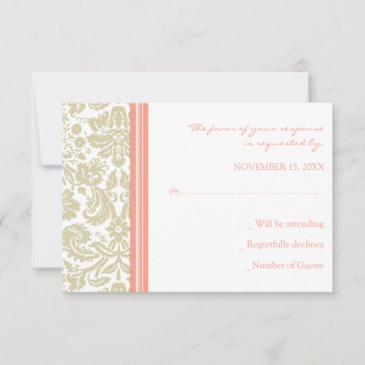 Coral Beige Damask RSVP Weddenskaart (Voorkant)
