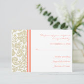 Coral Beige Damask RSVP Weddenskaart (Staand voorkant)