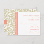Coral Beige Damask RSVP Weddenskaart (Voorkant / Achterkant)