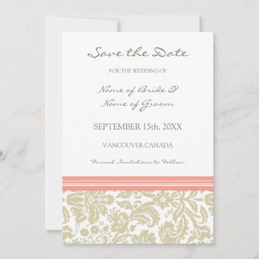 Coral Beige Photo Weddenschap Save the Date Card (Voorkant)
