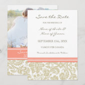 Coral Beige Photo Weddenschap Save the Date Card (Voorkant / Achterkant)