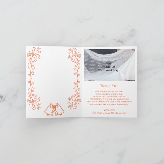 Coral Bells Scrollwork Ontwerp Wedding Bedankkaart (Binnen)