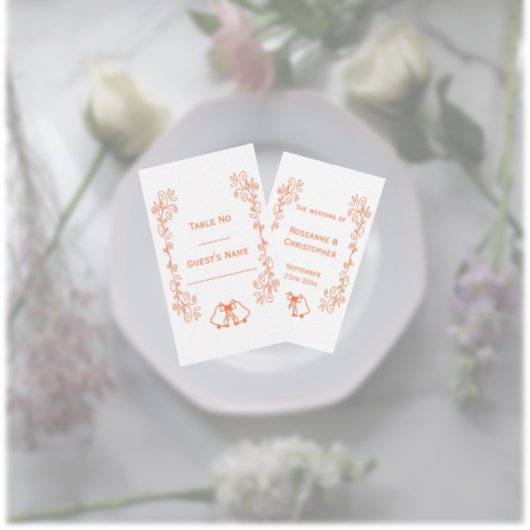 Coral Bells Scrollwork Ontwerp Wedding Plaatskaartje