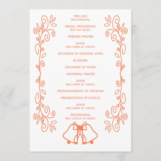 Coral Bells Scrollwork Ontwerp Wedding Programmakaart (Achterkant)