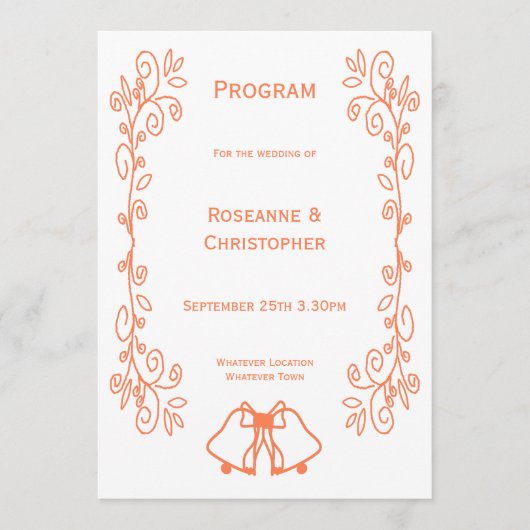 Coral Bells Scrollwork Ontwerp Wedding Programmakaart (Voorkant)