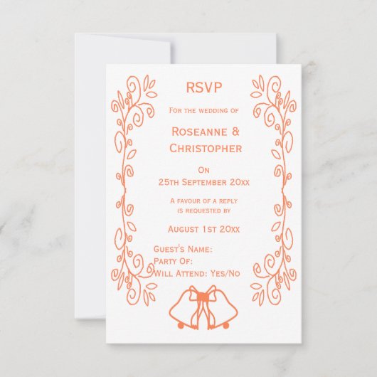 Coral Bells Scrollwork Ontwerp Wedding RSVP Kaartje (Voorkant)