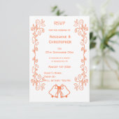 Coral Bells Scrollwork Ontwerp Wedding RSVP Kaartje (Staand voorkant)
