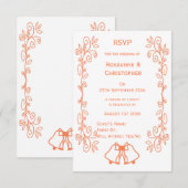 Coral Bells Scrollwork Ontwerp Wedding RSVP Kaartje (Voorkant / Achterkant)