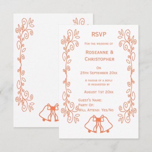 Coral Bells Scrollwork Ontwerp Wedding RSVP Kaartje (Voorkant / Achterkant)