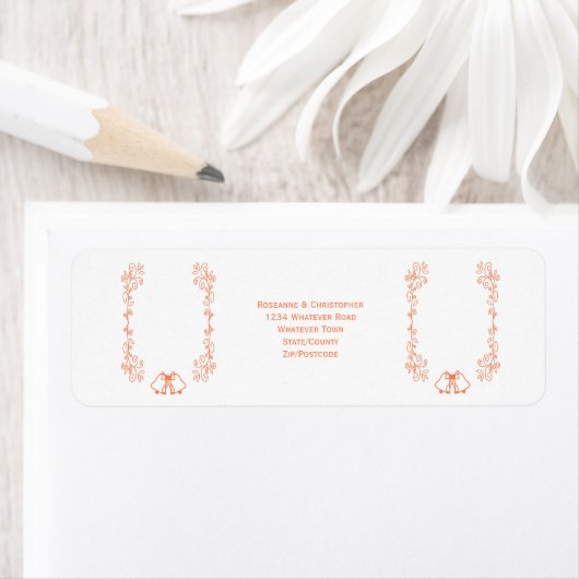 Coral Bells Scrollwork Wedding Retouradres Etiket (Insitu)