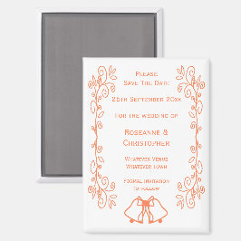 Coral Bells Scrollwork Wedding Sla de datum op Magneet