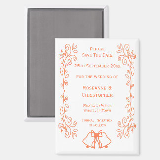 Coral Bells Scrollwork Wedding Sla de datum op Magneet