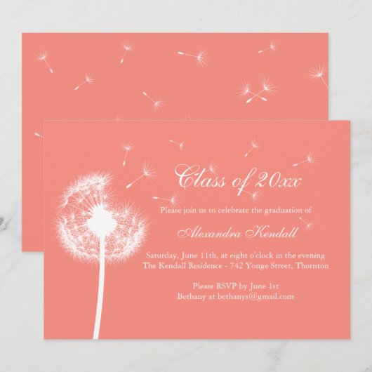 Coral Best Wishes Afstuderen Invitation Kaart (Voorkant / Achterkant)
