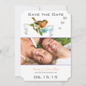 Coral  Bird Aqua & Lila Opslaan Datum Kaart (Voorkant)