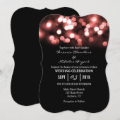 Coral Black Bokeh Glitter Lights Wedding Invites Kaart (Voorkant / Achterkant)