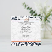 Coral & Black Damask Swirls Wedding Kaart (Staand voorkant)