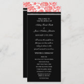 Coral Black Damask Wedding Program Programmakaart (Voorkant / Achterkant)