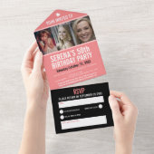 Coral Black drie foto's 50th Birthday party All In One Uitnodiging (Afscheurbaar)