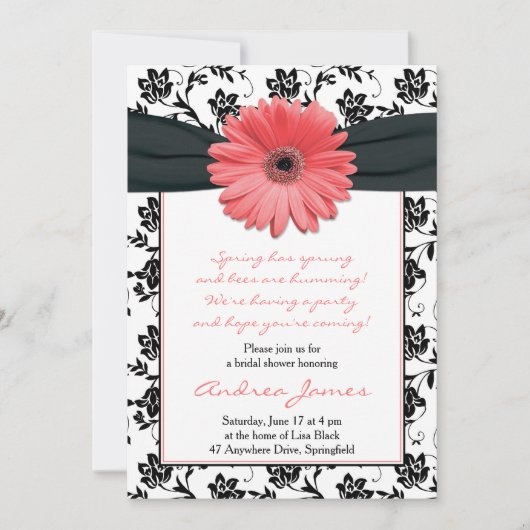 Coral Black Gerbera Daisy Bridal Shower Kaart (Voorkant)