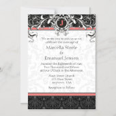 Coral Black Monogram Magnetic Wedding Invitation Magnetische Uitnodiging (Voorkant)