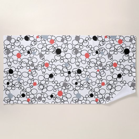 Coral Black White Circles Stippen Strandlaken (Voorkant)