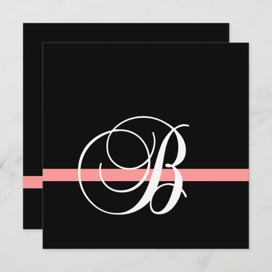 Coral Black White Monogram B Weddenschap Kaart (Voorkant / Achterkant)