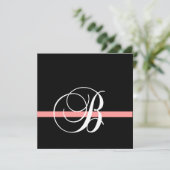 Coral Black White Monogram B Weddenschap Kaart (Staand voorkant)