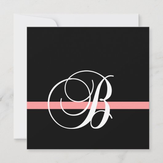 Coral Black White Monogram B Weddenschap Kaart (Voorkant)