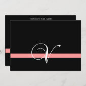 Coral Black White Monogram V Weddenschap Kaart (Voorkant / Achterkant)