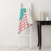 Coral Blauwgroen Chevron Quatrefoil Sherpa Deken (In situ)