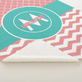 Coral Blauwgroen Chevron Quatrefoil Sherpa Deken (3/4)