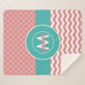 Coral Blauwgroen Chevron Quatrefoil Sherpa Deken (Voorkant (horizontaal))