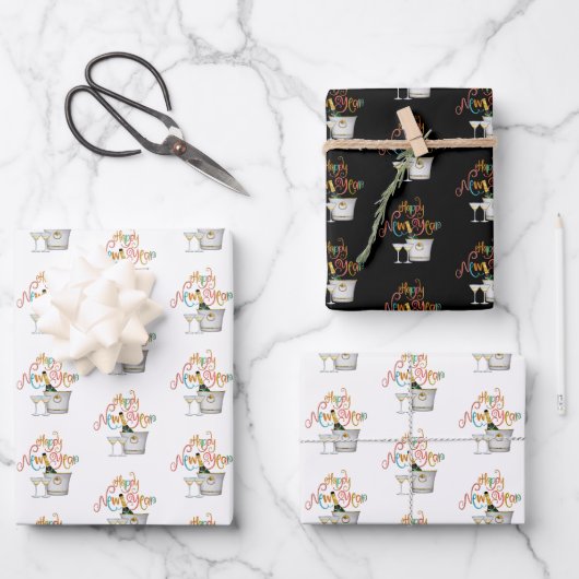 Coral Blauwgroen Gold Glitter Happy New Year Champ Inpakpapier Vel (Voorkant)