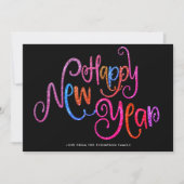 Coral Blauwgroen Gold Glitter Happy Nieuwjaar Zwar Feestdagenkaart (Voorkant)