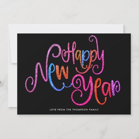 Coral Blauwgroen Gold Glitter Happy Nieuwjaar Zwar Feestdagenkaart (Voorkant)