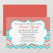 Coral Blauwgroen Quatrefoil Chevron Kaart (Voorkant / Achterkant)