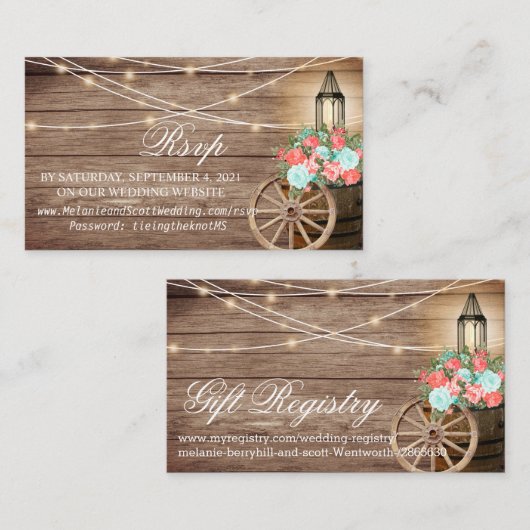 Coral & Blauwgroen Rsvp en Registry 2 - Weddenscha Informatiekaartje (Voorkant / Achterkant)