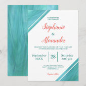 Coral Blauwgroen Script Wedding Kaart (Voorkant / Achterkant)