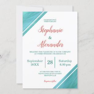 Coral Blauwgroen Script Wedding Kaart