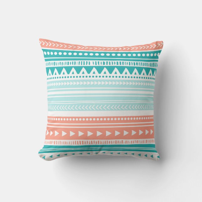 Coral Blauwgroen Tribal Decorative Pillow Kussen (Voorkant)
