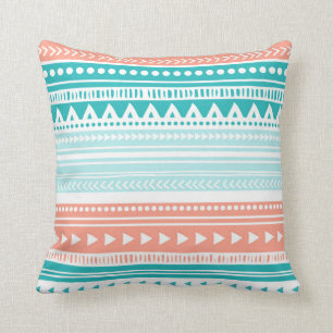 Coral Blauwgroen Tribal Decorative Pillow Kussen