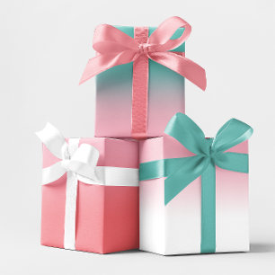 Coral Blauwgroen White en Light Pink Ombre Mix Inpakpapier Vel