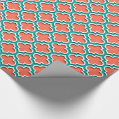 Coral Blauwgroen White Moroccan Quatrefoil #5DS Cadeaupapier (Hoek)