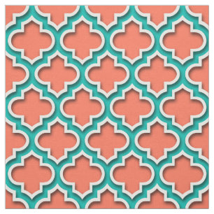 Coral Blauwgroen White Moroccan Quatrefoil #5DS Stof