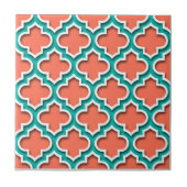 Coral Blauwgroen White Moroccan Quatrefoil #5DS Tegeltje (Voorkant)