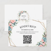 Coral Bloemen Bruiloft RSVP Kaart met QR Code (Voorkant / Achterkant)