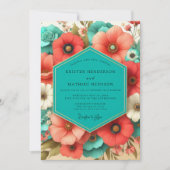 Coral Bloom Romance Wedding Kaart (Voorkant)